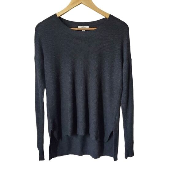 Madewell Warmlight knit Pullover Sweater Riubbed Charcoal Hi-Lo XS Wool - Picture 6 of 12